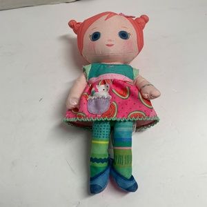 Mooshka Tots Plush Stuffed Doll Toy Zapf Karia Cloth Pink Hair Watermelon Dress